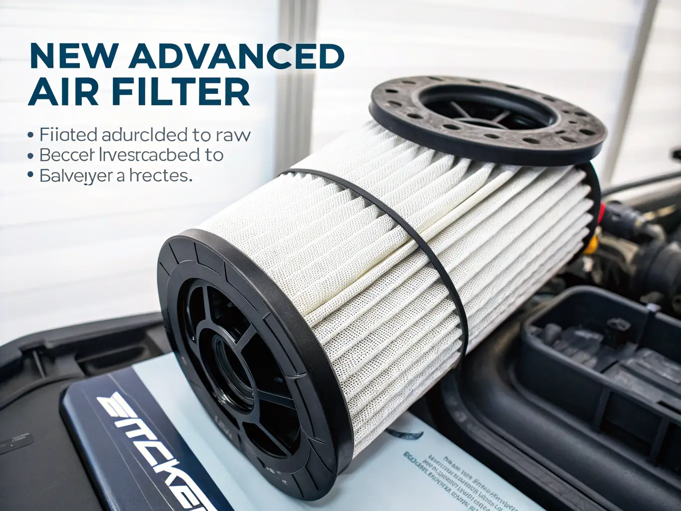 A durable and efficient air filter, displayed with its technical specifications visible, highlighting its filtration capabilities and benefits for engine health.