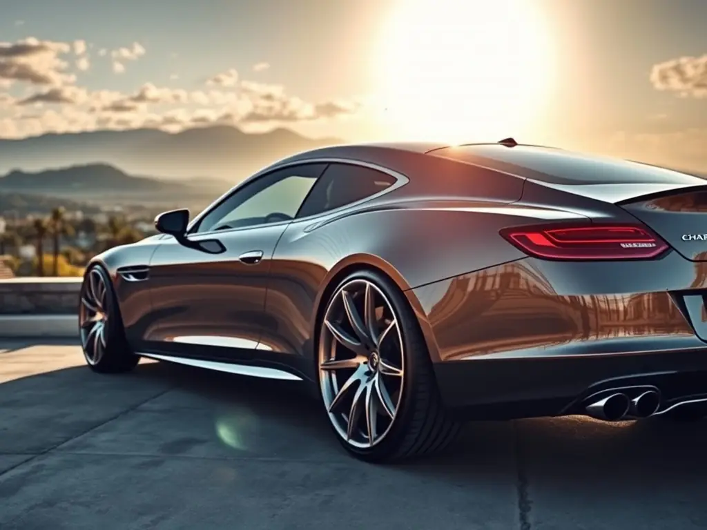 A set of premium alloy wheels, showcasing their intricate design and finish, mounted on a sports car to emphasize their aesthetic appeal and performance benefits.